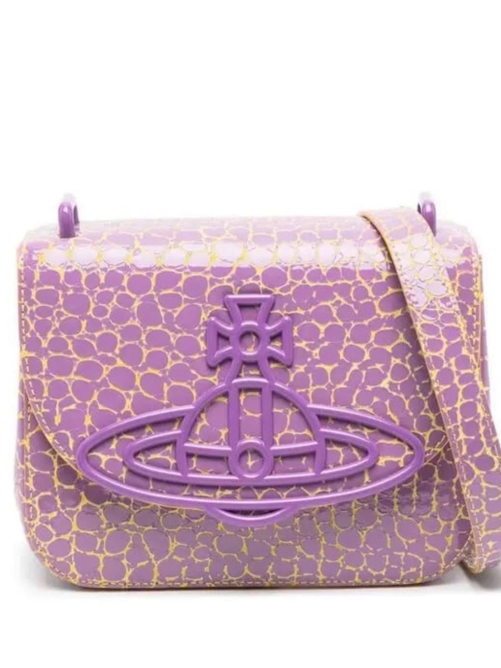 Authentic Vivienne Westwood Linda Patent Crossbody Bag Purple & Yellow Fall #007